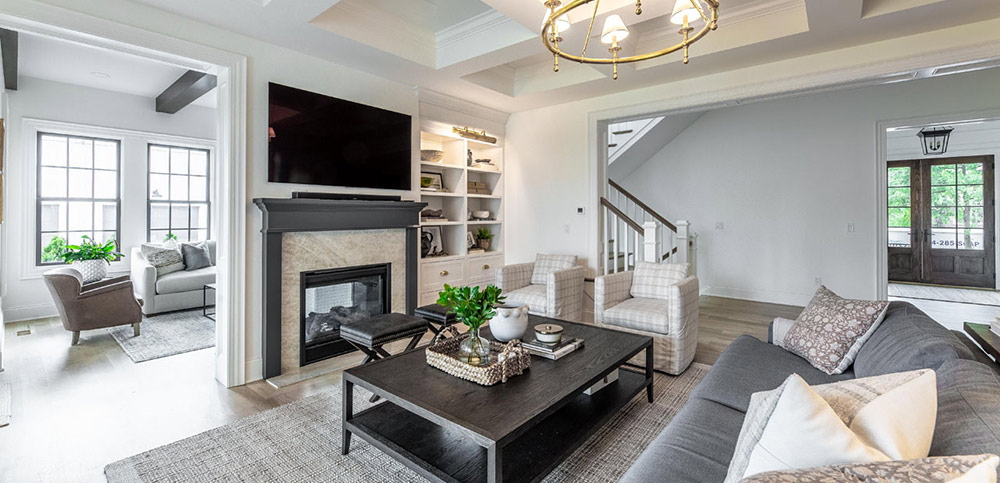 Living room of custom home in Columbus Ohio